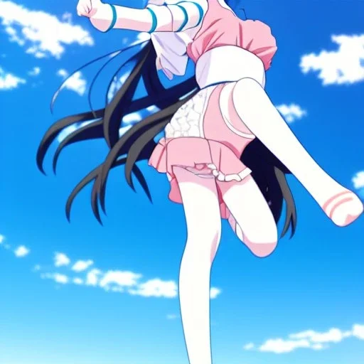 Anime girl kicking high side view