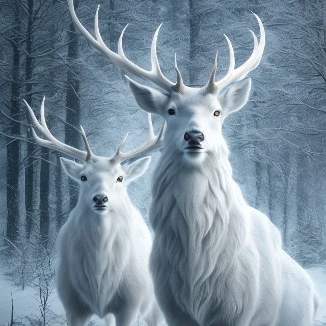 the most stunning, beautiful portrait of a white stag in a winter landscape, mystical, high-quality, ultrafine-detail, flickering light, mist, 8k resolution, 3d octane render, digital art, detailed matte, brian froud, howard lyon, selina french, anna dittmann, annie stokes, lisa parker, greg rutowski,