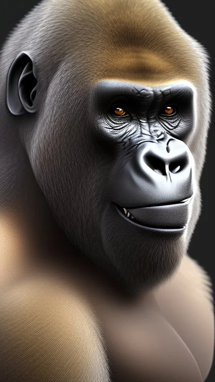 Une créature a l'aspect général d'un gorille avec une tête de loup. Son pelage est blanc neige.