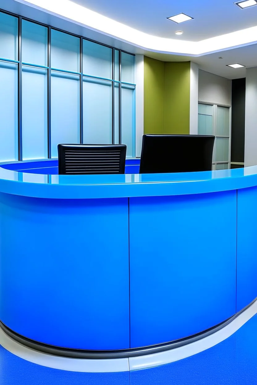 Blue circular reception desk