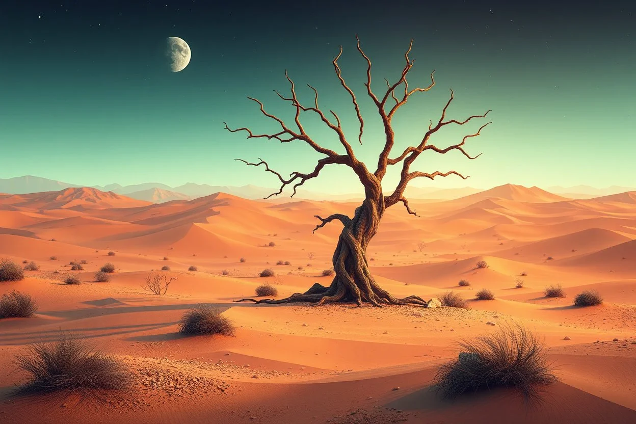 Concept art of an alien desert dead tree, no background, low poly, retro graphics
