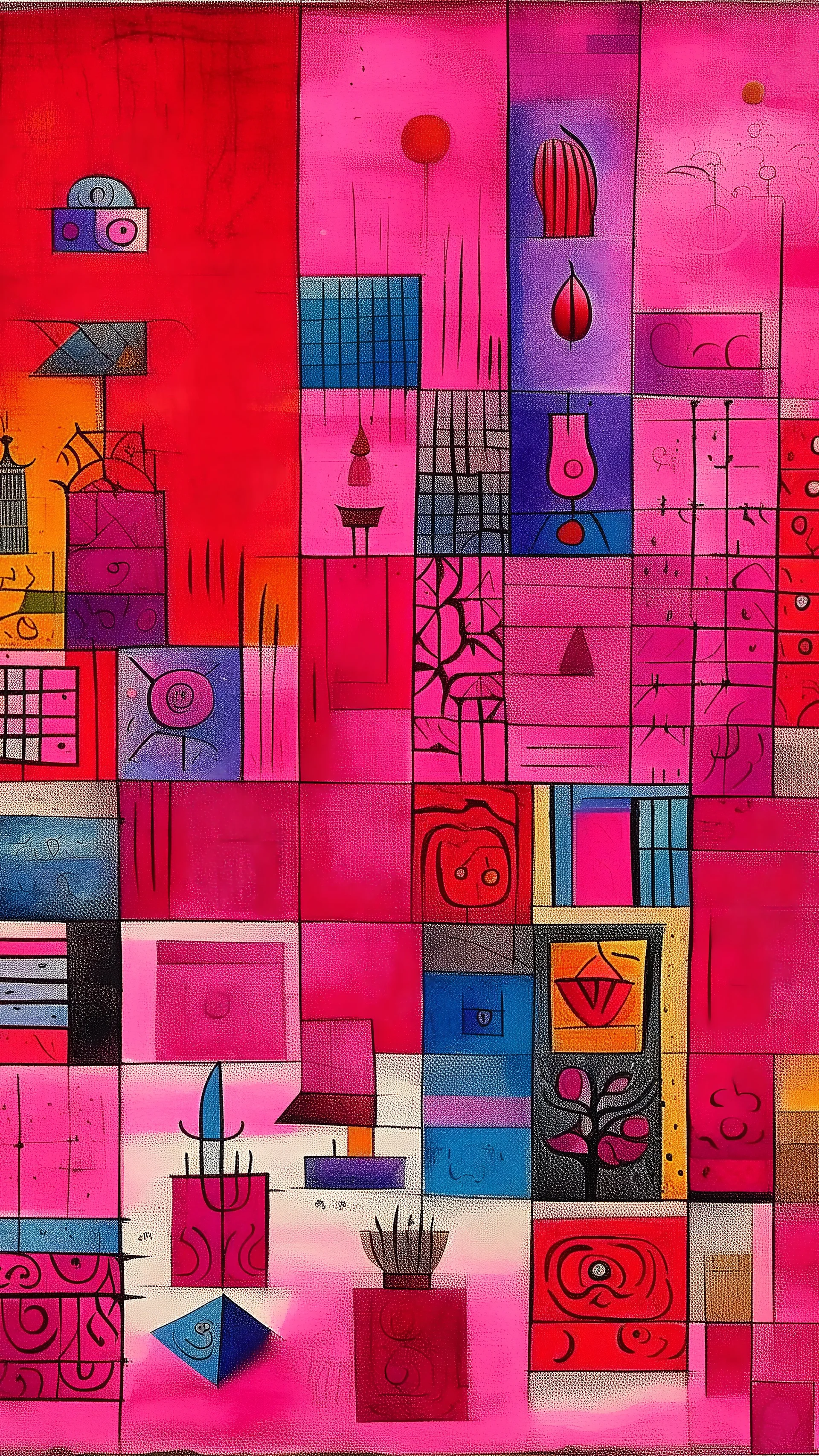 A magenta archives with arcane magic painted by Paul Klee