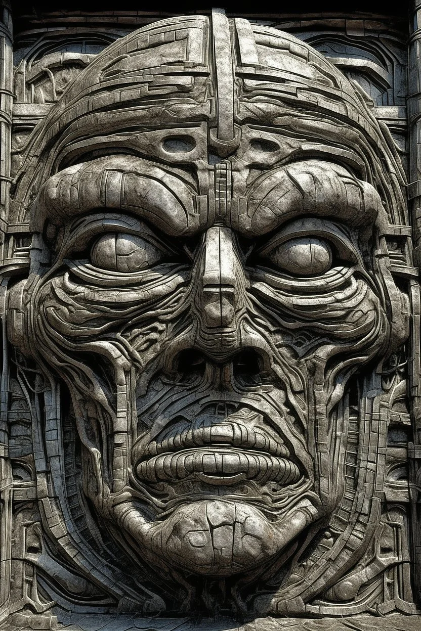sculpture of dark side of humanity face . Multiple faces . decayed and rotting with grotesque proportions and imagery. abstract grotesqueries, detailed texture, surreal horror, biomechanical design, by hr giger and beksinski