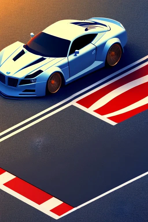 isometric clean art of a sportscar, sharp lighting, contrast gradients, high definition, 3d icon clay render, blender 3d