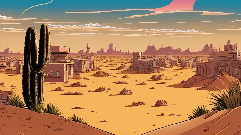 desert city far in the background comic style