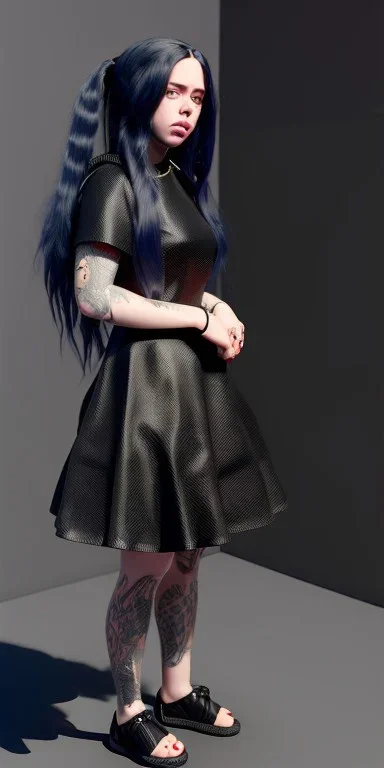 Billie Eilish, sitting on a chair, Black Short Dress, high detail, realistic