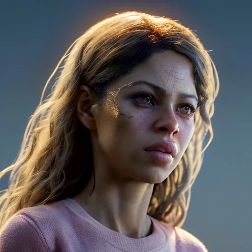 Shakira, 40 years old, artist, Realistic image, waist up portrait. perfect eyes, glow, circle iris. concept art, smooth, unreal engine 5, god lights, ray tracing, RTX, lumen lighting, ultra detail, volumetric lighting, 3d, finely drawn, high definition, 4k.