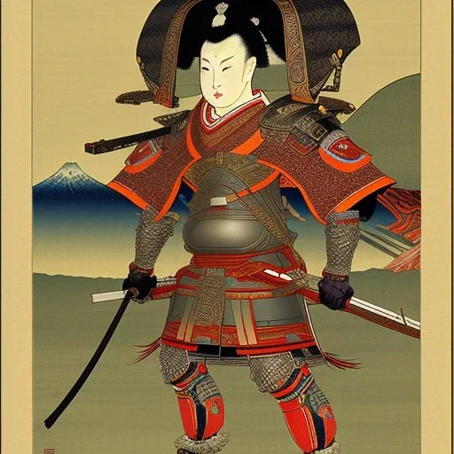 Ukiyo-e Style , Male Samuri in armour