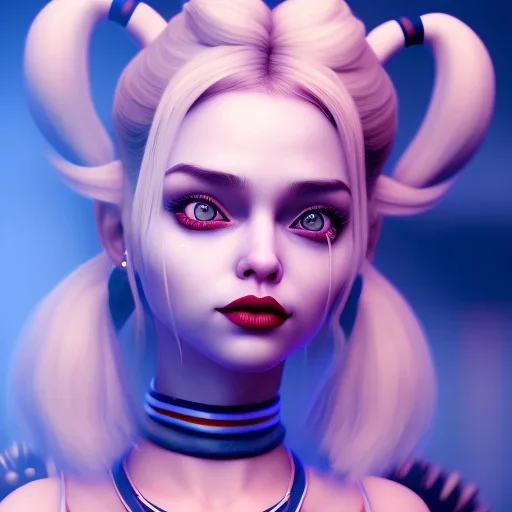 Cute baby character harley quinn, photo realistic, unreal engine, cinematic lighting 8k --v 4