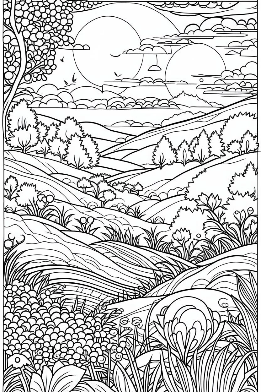 freedom sitoation , coloring book page, simple and clean line art, adult drawing book, low details, black and white, crisp black lines, no shades, sharp lines, coloring book for adults, cartoon style, landscape