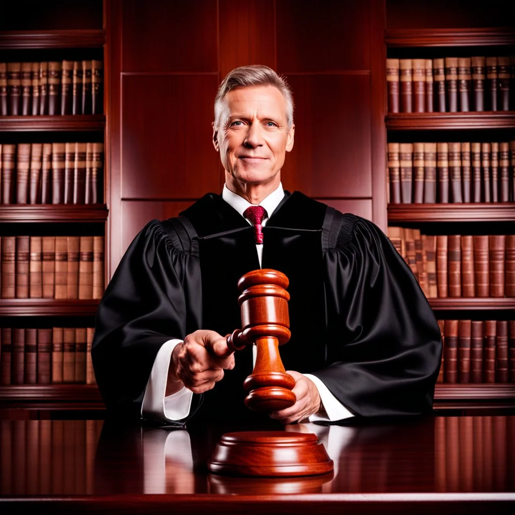 Picture of a handsome judge holding a gavel