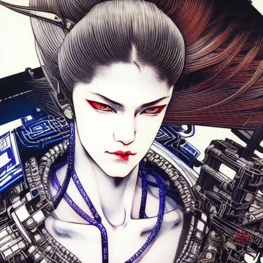 beautiful cyberpunk woman, hyper detailed, hyperdetailed, intricately detailed, illustration by <Katsushika Hokusai> <Yoji Shinkawa>,