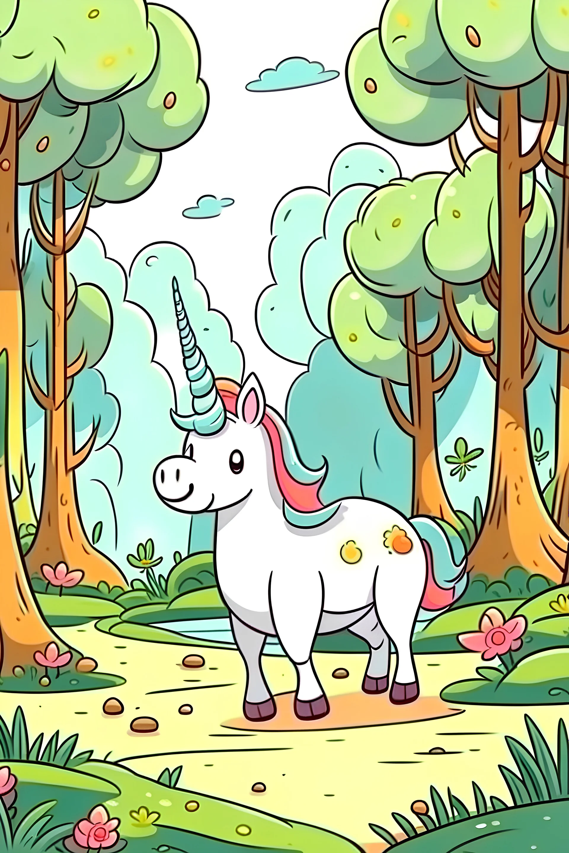 Einhorn im Wald cartoon