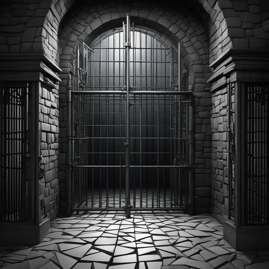 In the realm of falsehoods: what shall you do, oh mischievous ones, when the fabrications come knocking at your door? When they emerge from the shadows, how will you respond? A 3D abstract masterpiece in the form of a jail artistry.