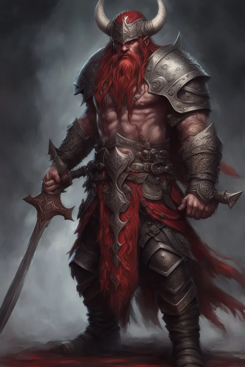 Illustration of a world of Warcraft Viking character with swords, in the style of dark bronze and red, eerily realistic, gothcore, Dark Fantasy by Antonio J. Manzanedo, full-length body shot, finely detailed armor, weapon, intricate design and details, hyper-detailed, hyper-realistic --ar 1:2 --stylize 750 --v 6