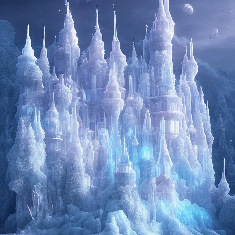 transparent crystal ice castle, rabbits, ice mountain, crystal, ice crystal