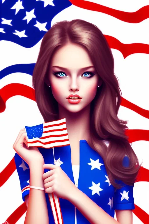 girl, cute, beautiful, holding American flag, smiling