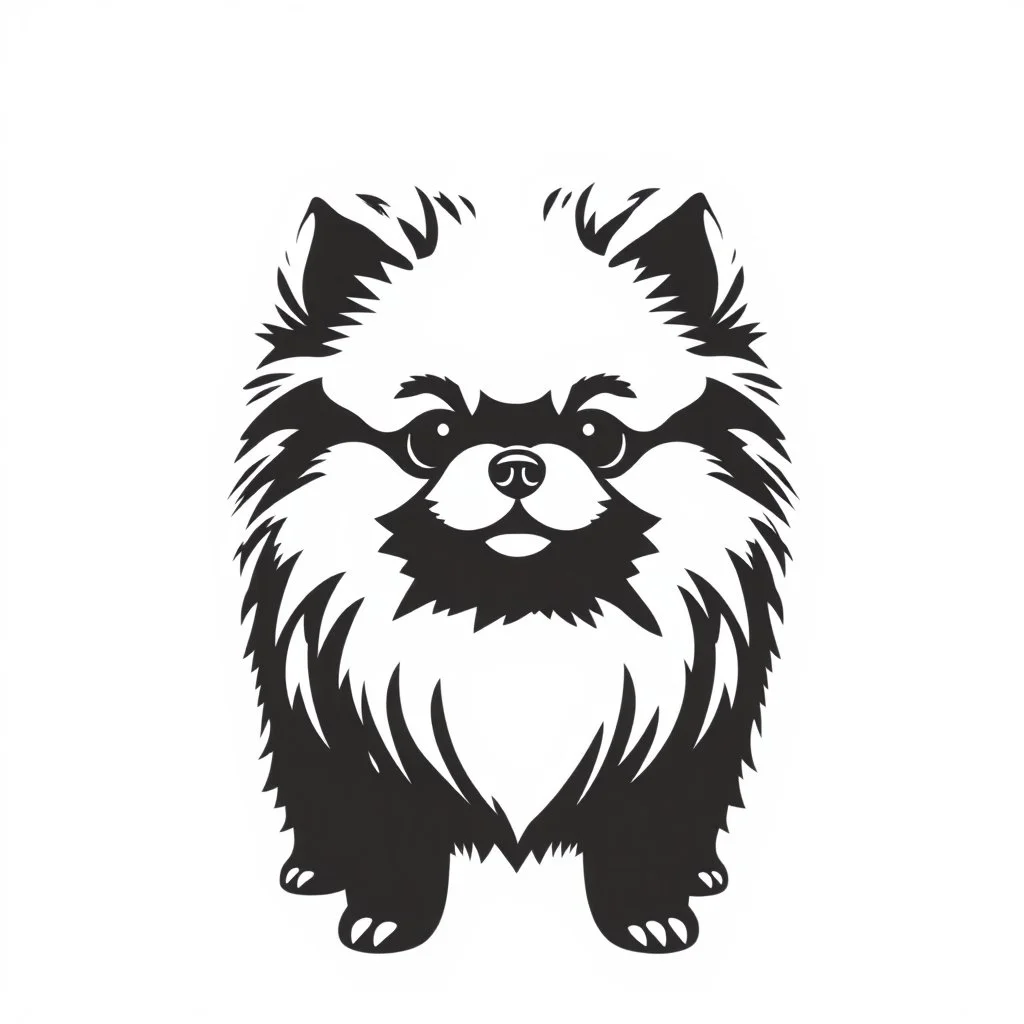 cute silhouette of a pomeranian , black on white vector