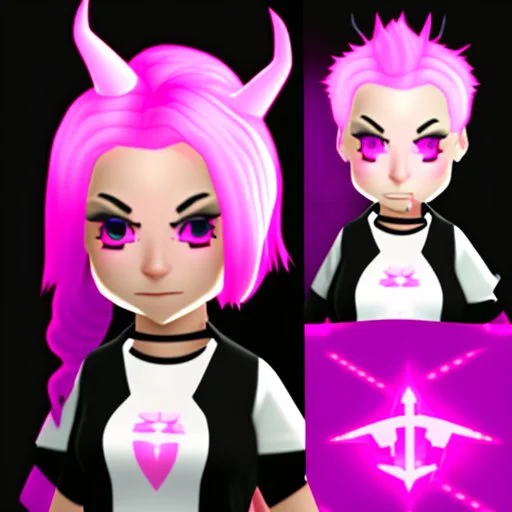 ROBLOX woman character pink hair with horns with white t-shirt and black tie