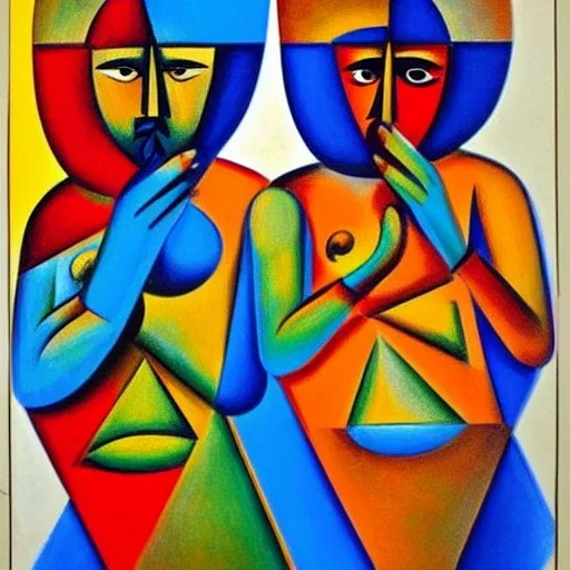 cubist style painting of indian gods