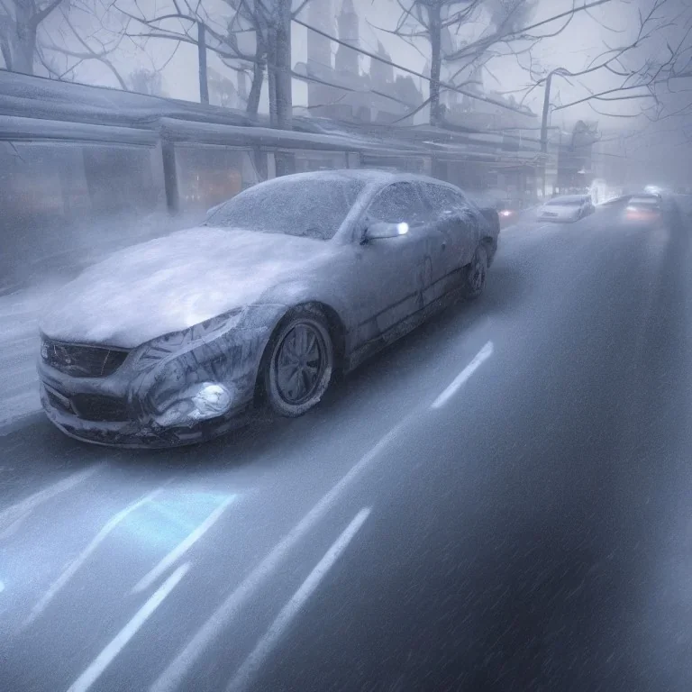 a car with a human face on the windshield driving fast in a snow storm, hyper realistic, unreal engine, 8k, ultra high resolution, realistic, photo, dramatic, oil paint, unreal engine, hyper real, ultra high resolution, 8k, lsd, acid, psychedelic, dancing, video game, mist, light rays