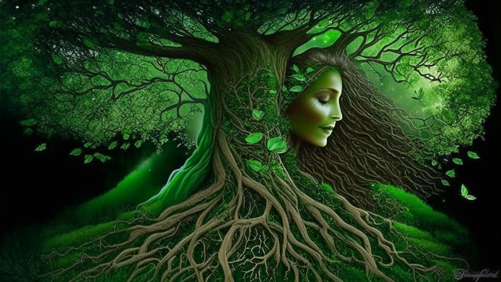 the green-eyed lady, mother nature herself bent down to kiss the earth and blessed it with new life, she grew roots and became a magnificent tree