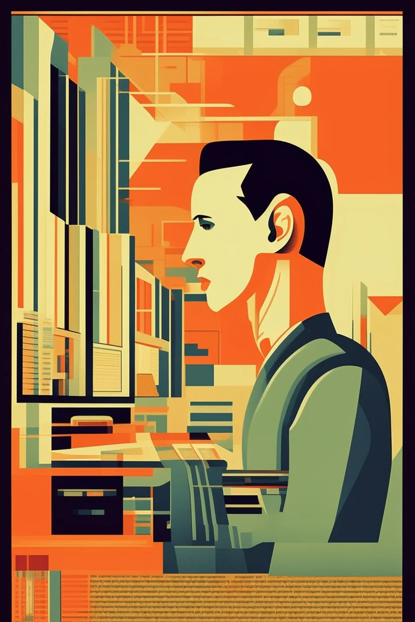 bauhaus illustration software developer working poster cassandre big poster portriat. epic