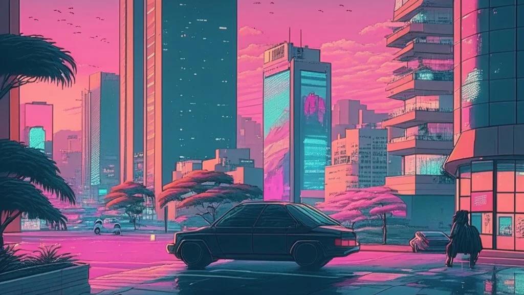 soothing 80s Japanese city ,