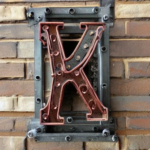 The letter P from the alphabet, constructed from machine parts, steampunk-style as a door sign