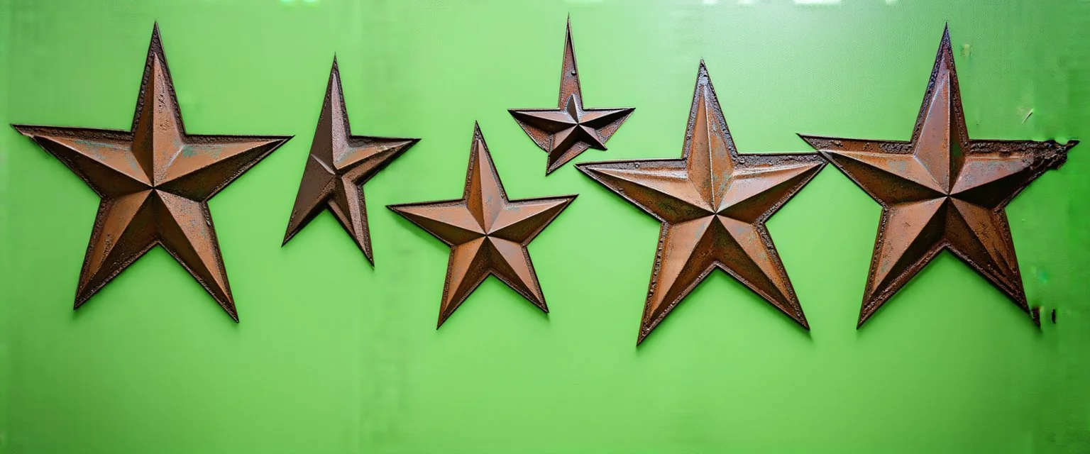 these shapes embossed in rusty metal star on smooth contrasting background