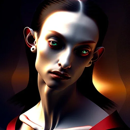 Retrato Épico al oleo de cuerpo entero de Vampira estilo de Caravaggio 4k