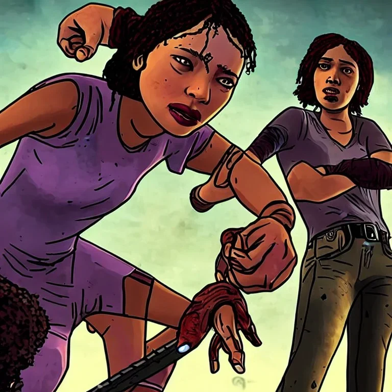 Clementine from the walking dead telltale fights a guy and she won because she's strong and she puts her bare foot on that guy's head she looks superior the art looks like the game