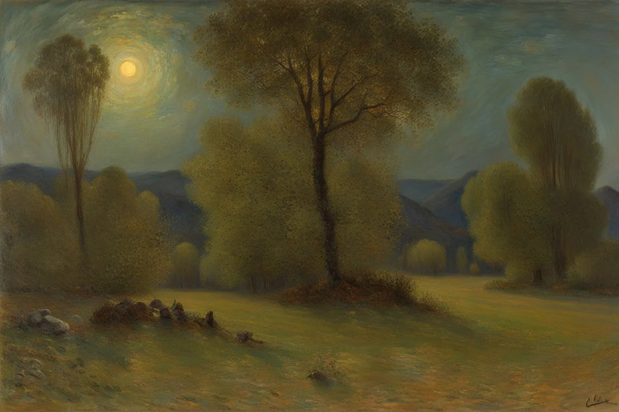 trees, night, rocks, mountains, claude monet, and emile claus impressionism paintings