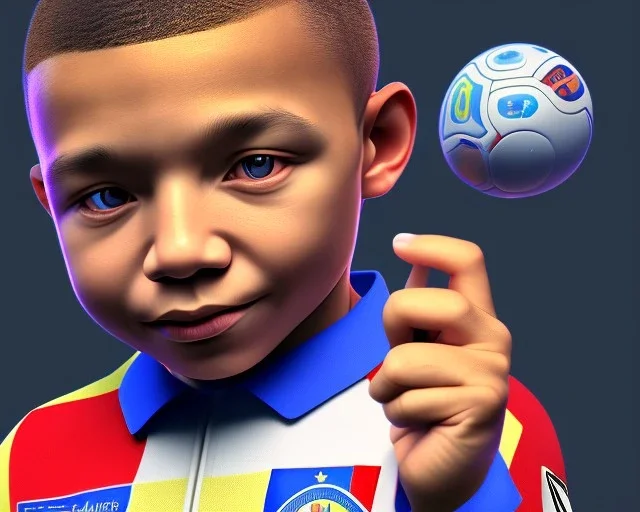 Kylian Mbappé as a child, 3d art, baby face portrait, smile, 8k resolution