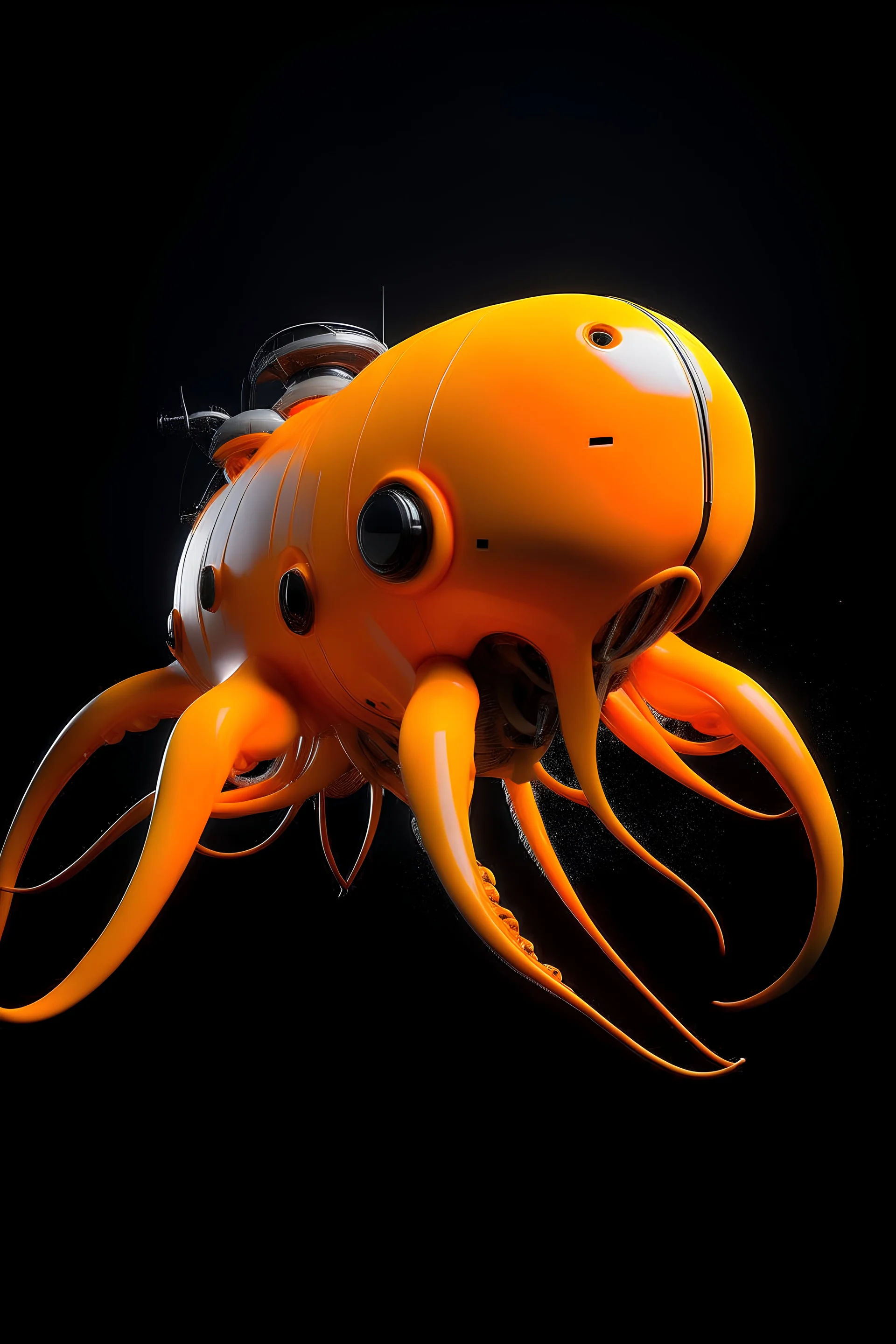 a space ship that look like a squid that has the color orange