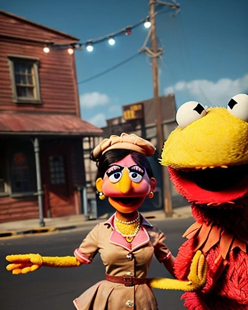 waitress woman with Sesame Street muppet mask-head, concept art, retro style, smooth, unreal engine 5, god lights, ray tracing, RTX, lumen lighting, ultra detail, volumetric lighting, 3d.