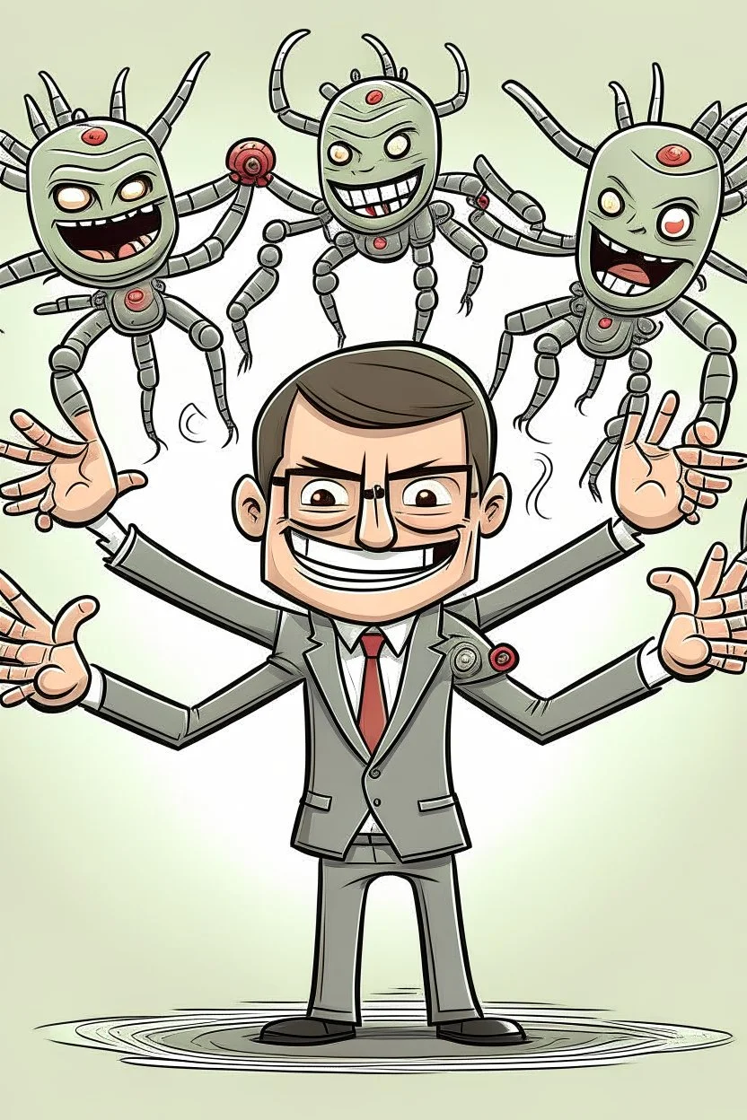 a happy boss with 8 arms and 4 eyes