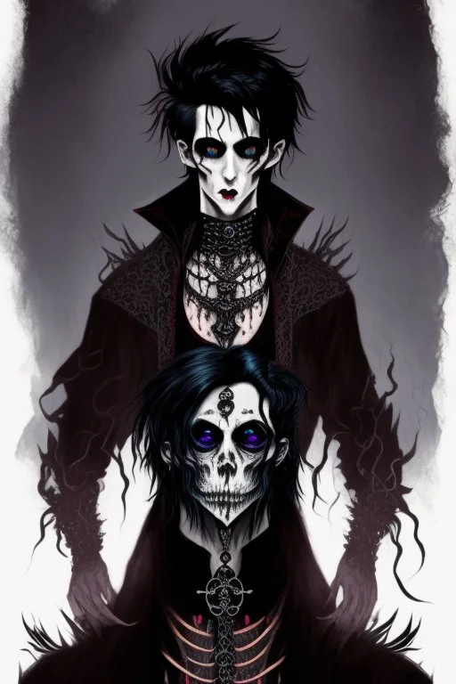 black haired young man necromancer wizard with gothic jewelry in the style of clive barker