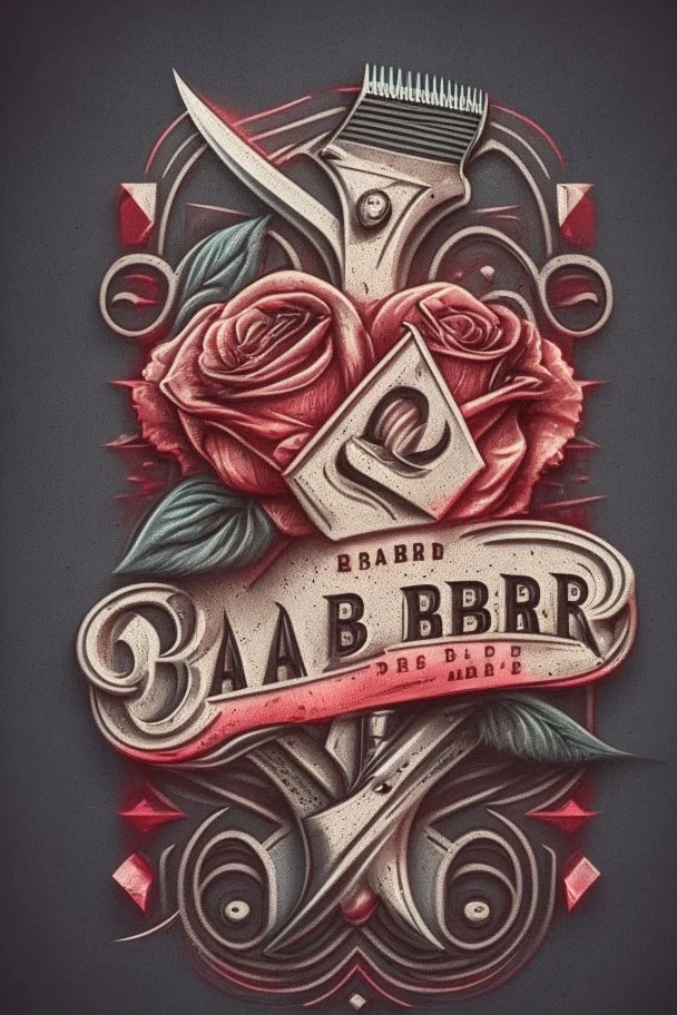 rose mit rasiermesser, haarschneidemaschine und diamant über schriftzug,firmenlogo für friseur barber, name soll SAMO THE BARBER sein, high quality, logo, graffitidesign, symmetrisch, 4k, retro, gentleman