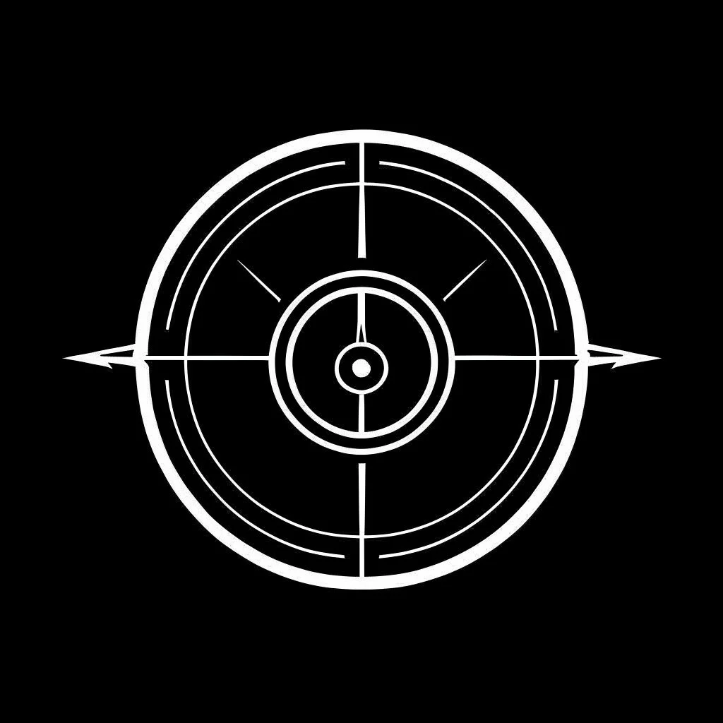 Precision arms company logo, cyberpunk style, black and white, minimalistic