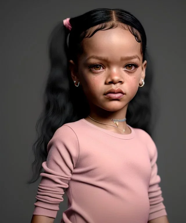 Rihanna toddler, full body, soft skin, dramatic lighting, hyper realistic