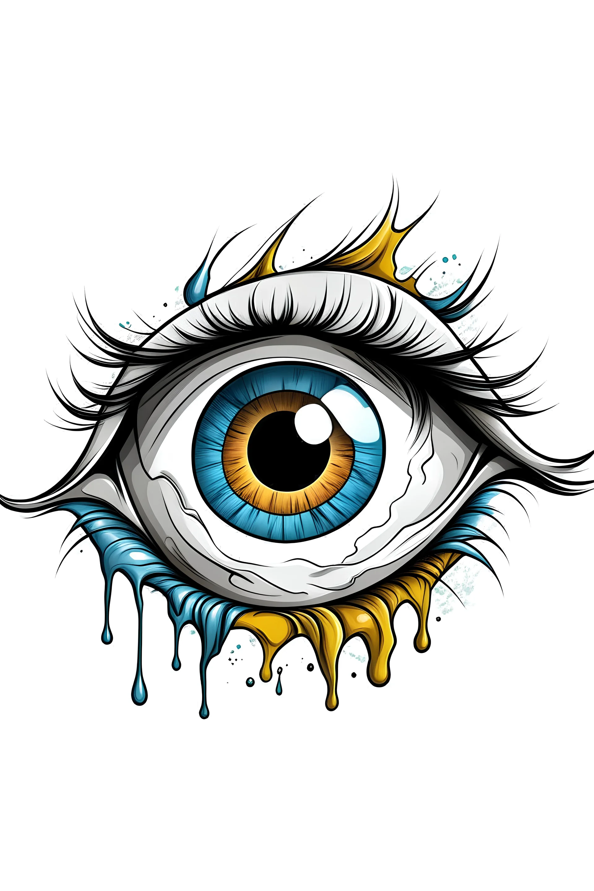 2D art for one eye , white background,, cartoon style, no shadows.