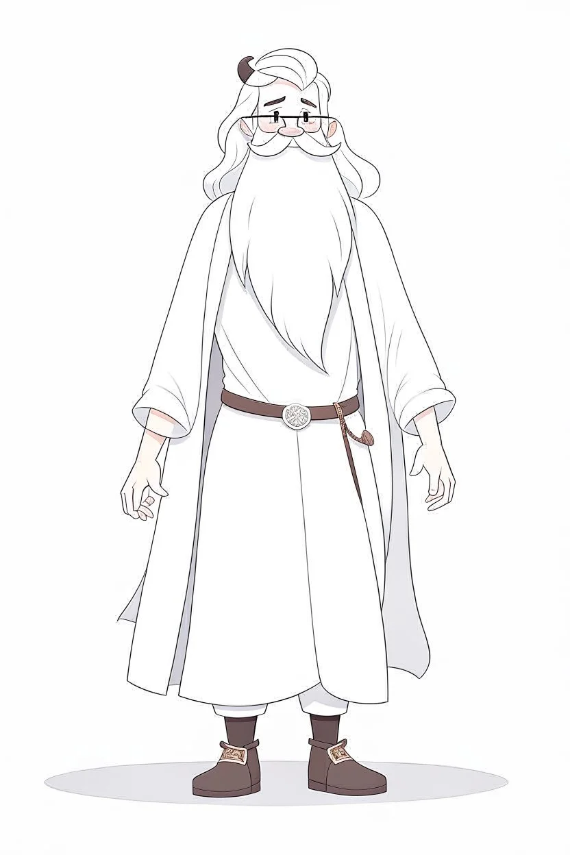 Disney style, white hair, white skin, white beard, coloring book, minimalism, simple lines, white background, STICKER, WHOLE BODY, A CUTE man with ajacket in his hand, long white beard, flowing hair, and long tunic, sandals, open arms, A detailed illustration, in the style of Studio Ghibli, 3D vector art, cute and quirky, fantasy art, Adobe Illustrator, hand-drawn, low-