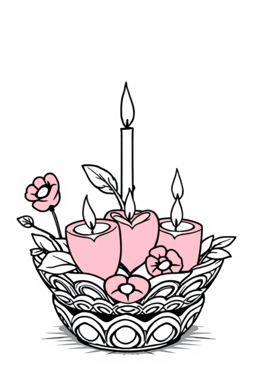 outline art for square Human Heart Candles Ikebana coloring page for kids, classic manga style, anime style, realistic modern cartoon style, white background, sketch style, only use outline, clean line art, no shadows, clear and well outlined