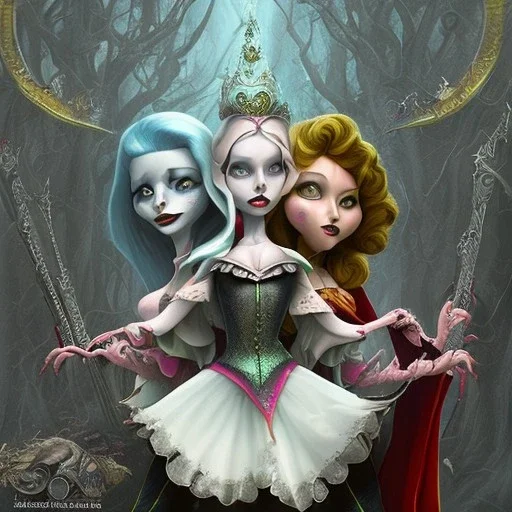 extrem tim burton style of the evil stepsisters, sharp focus