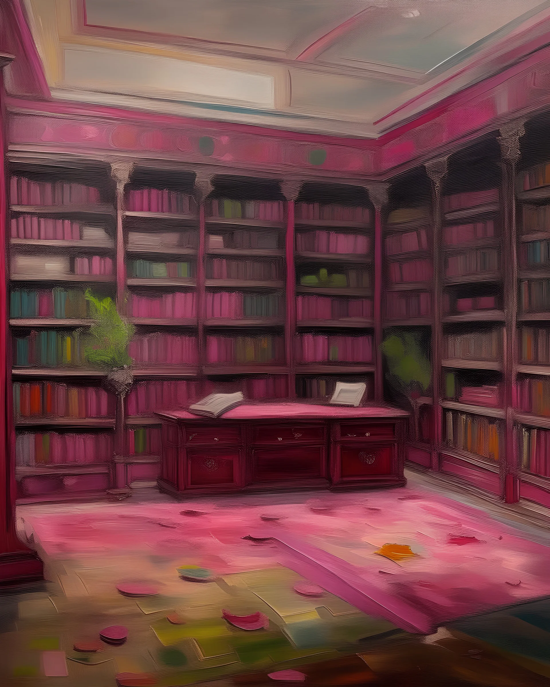 A magenta psychic library painted by Claude Monet