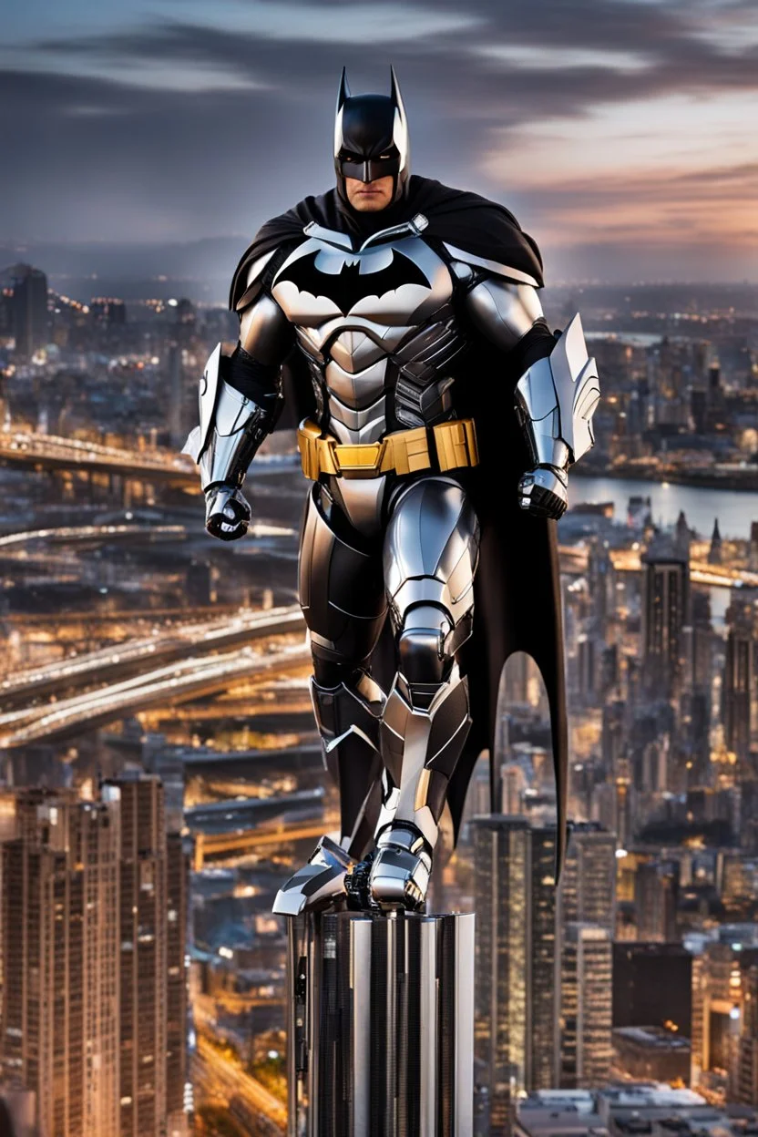 Excited Photography A picture cyber mechines Batman,with surface coated chrome polished details, city background