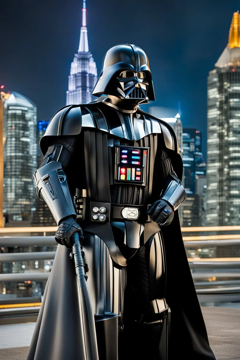 Excited Photography A picture cyber mechines dart Vader,with surface coated chrome polished details, city background