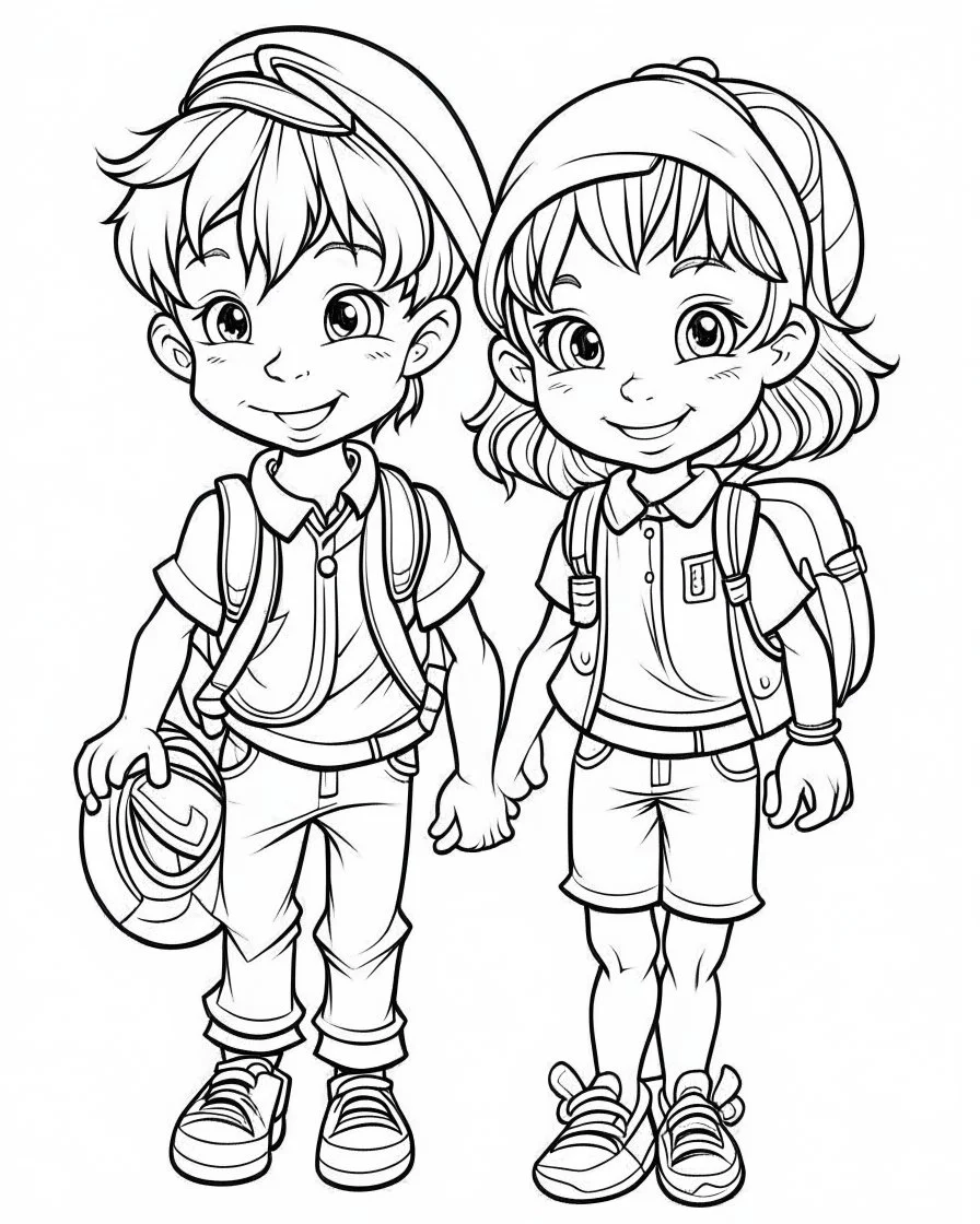 school cartoons coloring pages , no black color, no no flower, b/w outline art for kids coloring book page, Kids coloring pages, full white, kids style, white background, whole body, Sketch style, full body (((((white background))))), only use the outline., cartoon style, line art, coloring book, clean line art, white background, Sketch style