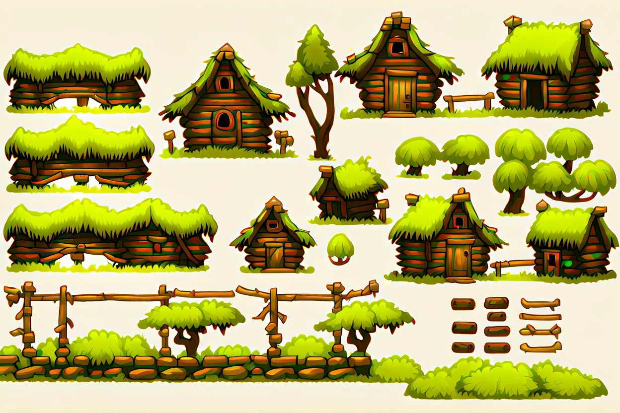 old Russian huts sprite sheet for 2d horizontal platformer